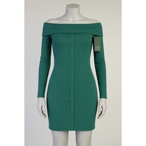 Wild Fable Green Off Shoulder Long Sleeve Button Down Ribbed Mini Dress Small